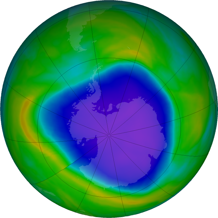 Antarctic ozone map for 30 October 2020